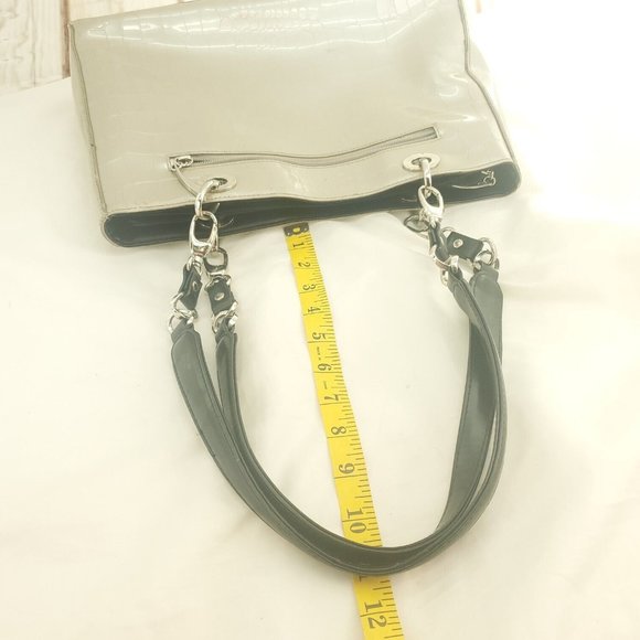 Beijo Womens Taupe Crocodile Textured PU Leather Double Handles Shoulder Bag - Picture 12 of 15